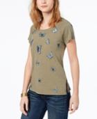 Lucky Brand Cotton Embroidered Butterfly T-shirt
