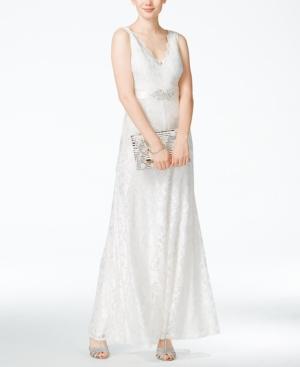 B Darlin Juniors' Embellished Scalloped-lace Gown