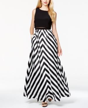 Betsy & Adam Chevron Stripe Mesh Popover Gown