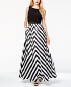 Betsy & Adam Chevron Stripe Mesh Popover Gown