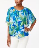 Alfred Dunner Petite Tropical-overlay Top