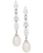 Arabella Cultured Freshwater Pearl (9 X 7mm) & Swarovski Zirconia Drop Earrings In Sterling Silver, Only At Macy's