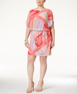 Sl Fashions Plus Size Printed Chiffon Blouson Dress