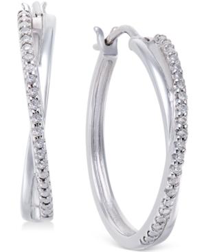 Diamond Crossover Hoop Earrings (1/10 Ct. T.w) In Sterling Silver