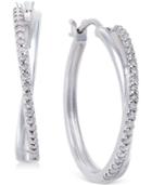 Diamond Crossover Hoop Earrings (1/10 Ct. T.w) In Sterling Silver