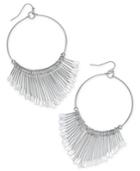 Thalia Sodi Silver-tone Fringe Drop Hoop Earrings, Created For Macy's
