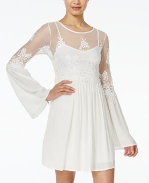 Trixxi Juniors' Embroidered Bell-sleeve Fit & Flare Dress