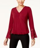 Thalia Sodi Lace-sleeve Faux-wrap Top, Created For Macy's