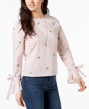 J.o.a. Cotton Embroidered Tie-sleeve Top