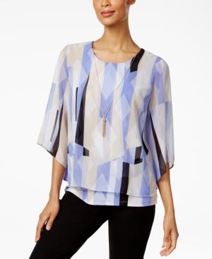 Jm Collection Petite Printed Layered Necklace Top, Only At Macy's