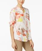 Calvin Klein Abstract Floral-print Roll-tab Blouse
