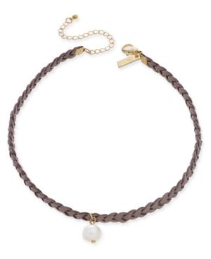Inc International Concepts Gold-tone Faux-suede Freshwater Pearl Choker Necklace, Only At Macy's