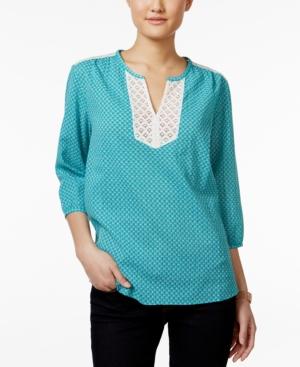 Tommy Hilfiger Printed Lace-trim Peasant Top