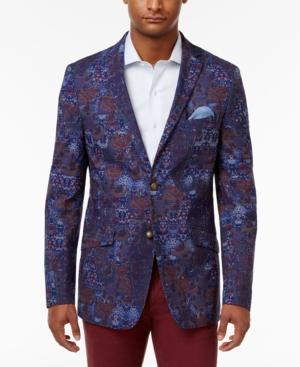 Tallia Men's Slim-fit Indigo/purple Paisley Cotton Sport Coat