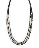 Nine West Necklace, Three Row Oval Bead Necklace