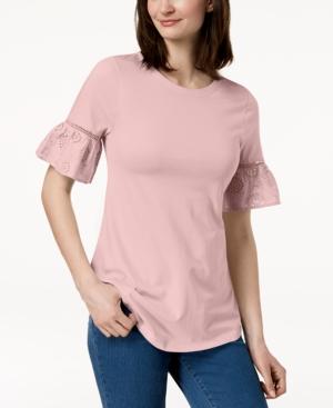 Charter Club Ruffled Eyelet-sleeve Top, Created For Macy's