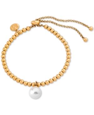 Majorica Gold-tone Imitation Pearl Charm Beaded Slider Bracelet