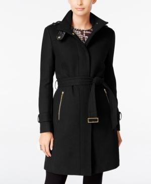 Cole Haan Faux-leather-trim Belted Walker Coat