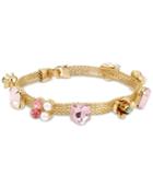 Betsey Johnson Gold-tone Flower And Stone Decorated Mesh Bracelet