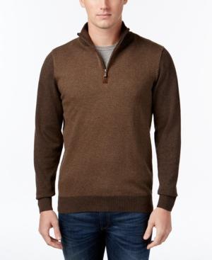 Tricots St Raphael Big And Tall Quarter-zip Faux-suede Trim Herringbone Sweater