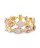 Catherine Malandrino Women's Light Pink Clear And Pastel Pink 2-row Yellow Gold-tone Link Bracelet