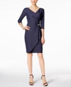 Alex Evenings Petite Rhinestone Faux-wrap Scuba Dress