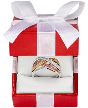 Diamond Bypass Ring In Sterling Silver, 14k Rose Gold And 14k Gold (1/4 Ct. T.w.)