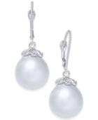 Cultured Baroque White South Sea Pearl (11mm) & Diamond (1/8 Ct. T.w.) Drop Earrings In 14k White Gold