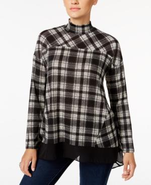 Style & Co. Plaid Mock-neck Top, Only At Macy's