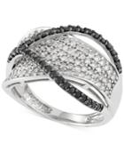 Black And White Diamond (1 Ct. T.w) Crossover Ring In 14k White Gold