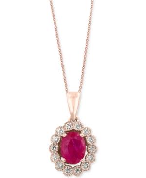 Amore By Effy Certified Ruby (1-3/8 Ct. T.w.) And Diamond (3/8 Ct. T.w.) Bezel Pendant Necklace In 14k Rose Gold, Created For Macy's