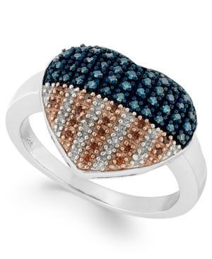 Sterling Silver Ring, Diamond And Diamond Accent Flag Heart Ring (1/3 Ct. T.w.)