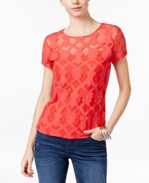 Inc International Concepts Petite Embroidered Illusion Top, Created For Macy's