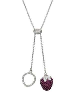 Sis By Simone I Smith Platinum Over Sterling Silver Necklace, Pink Crystal Strawberry Drop Pendant