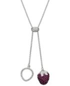 Sis By Simone I Smith Platinum Over Sterling Silver Necklace, Pink Crystal Strawberry Drop Pendant