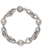 Belle De Mer Cultured Freshwater Pearl (9-1/2mm) & Cubic Zirconia Link Bracelet In Sterling Silver