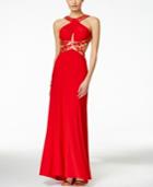 Betsy & Adam Beaded Cutout Halter Gown