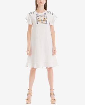 Max Studio London Flutter-sleeve Embroidered Dress