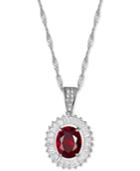 Cubic Zirconia & Glass Stone Pendant Necklace In Sterling Silver