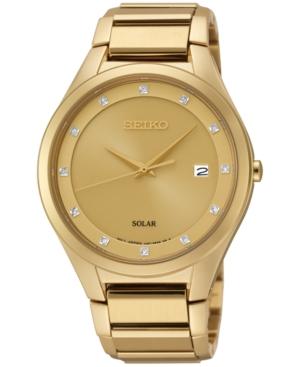 Seiko Men's Solar Diamond Accent Gold-tone Stainless Steel Bracelet Watch 8.7mm Sne384
