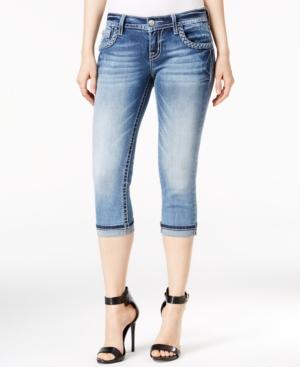 Miss Me Braided-trim Rhinestone Capri Skinny Jeans