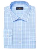 Club Room Men's Classic/regular Fit Blue Pink Double Windowpane Dress Shirt, Only At Macy's
