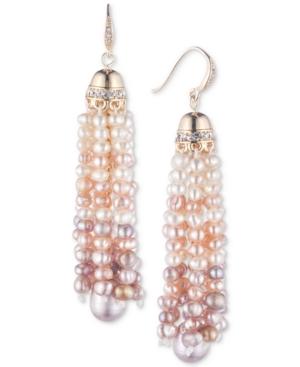 Carolee Gold-tone Crystal & Pink Imitation Pearl Tassel Drop Earrings
