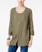 Jm Collection Pleated Crochet-trim Blouse, Created For Macy's