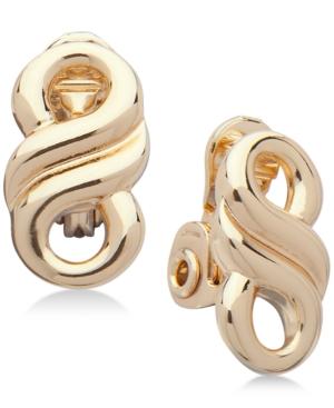 Anne Klein Gold-tone Infinity Clip-on Button Earrings