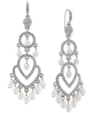 Carolee Glass Pearl Pave Chandelier Earrings