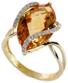 Gemma By Effy Marquise-cut Citrine (8-1/2 Ct. T.w.) And Diamond (1/8 Ct. T.w.) Wrap Ring In 14k Gold
