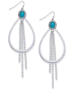 Thalia Sodi Silver-tone Multi-stone Loop & Chain Fringe Drop Earrings, Created For Macy's