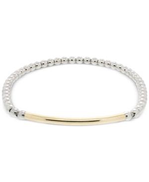 Beaded Bar Stretch Bracelet In Sterling Silver And 10k Gold