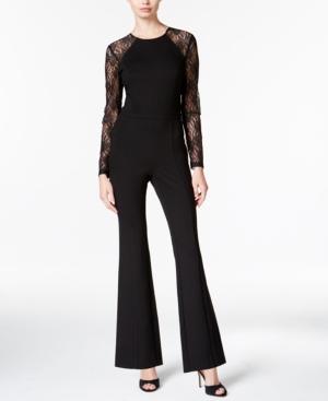 Bar Iii Flared Lace-contrast Jumpsuit, Only At Macy's